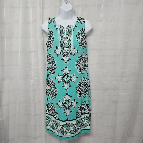 JM Collection Blue Black Sleeveless Dress Boho Retro PM - Picture 1 of 9